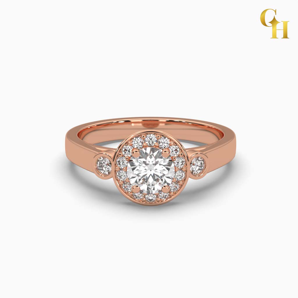 925 Sterling Silver Round Moissanite Halo With Side Stones Engagement Ring