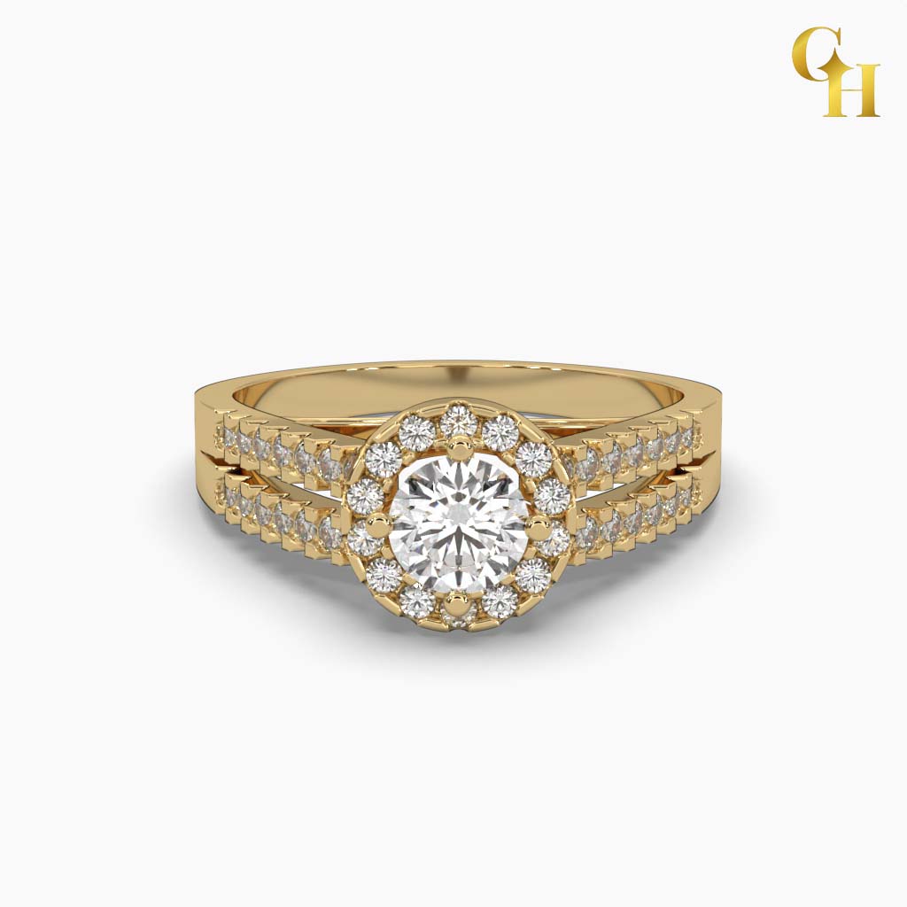 925 Sterling Silver Solitaire Halo Moissanite Split Shank Ring