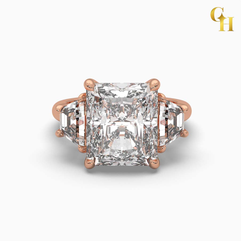 925 Sterling Silver Radiant Cut Moissanite Ring Three Stone Engagement Wedding Ring