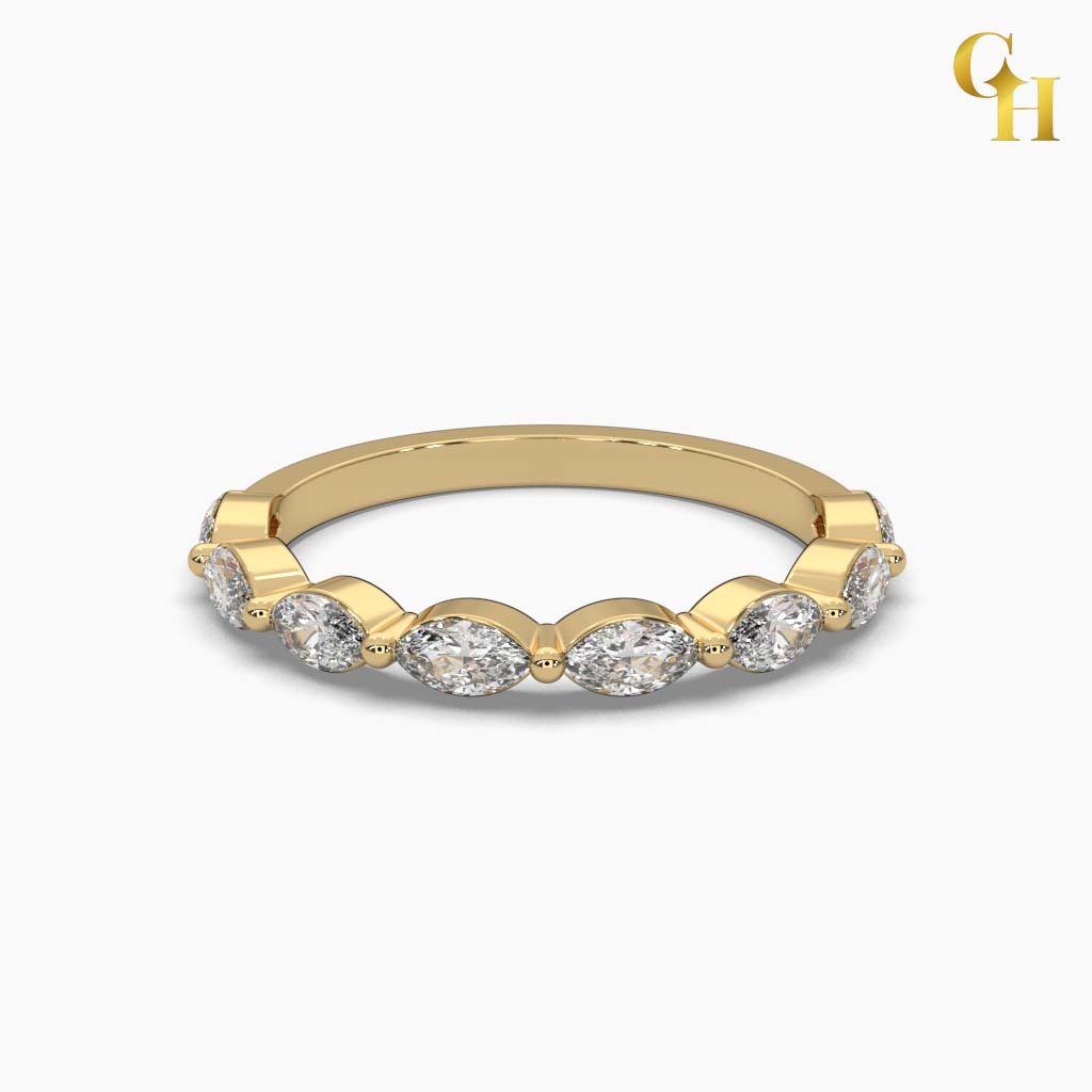 925 Sterling Silver Horizontal Thin Marquise Half Eterity Band