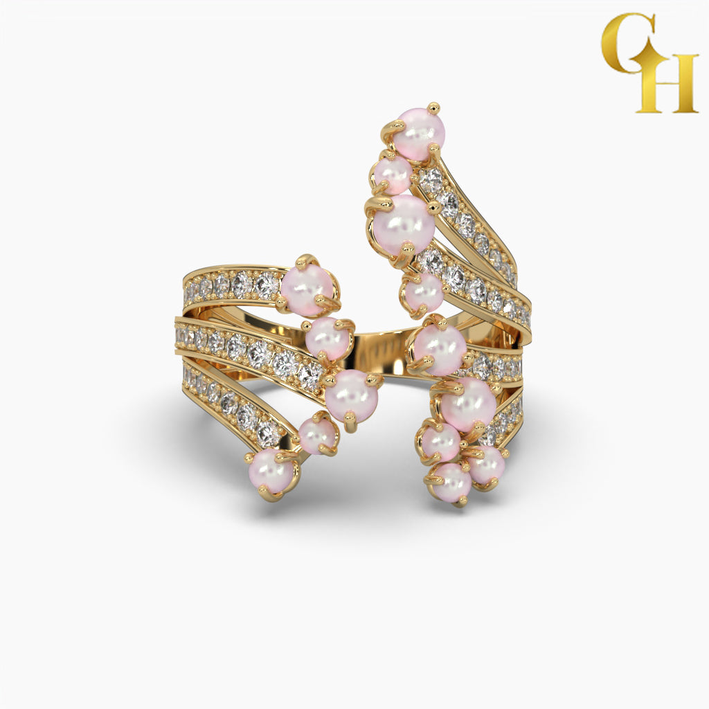 925 Sterling Silver Clarice Pearl and Moissanite Cocktail Ring  | Fancy Lady's Ring for Party wear