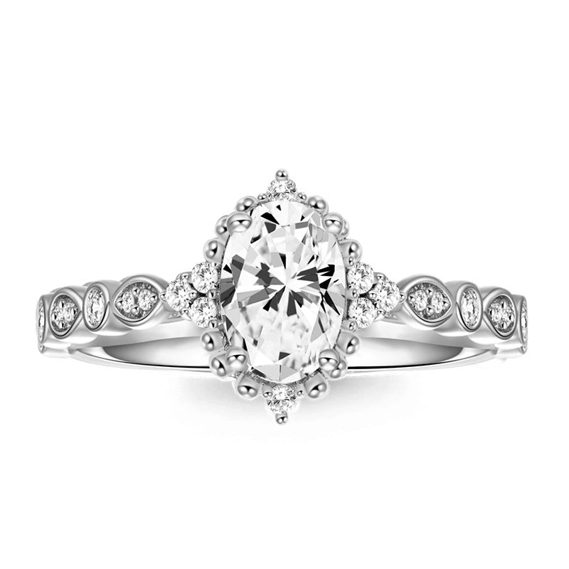 925 Sterling Silver Solitaire Oval Halo Marquise Round Pave Half Eternity Ring