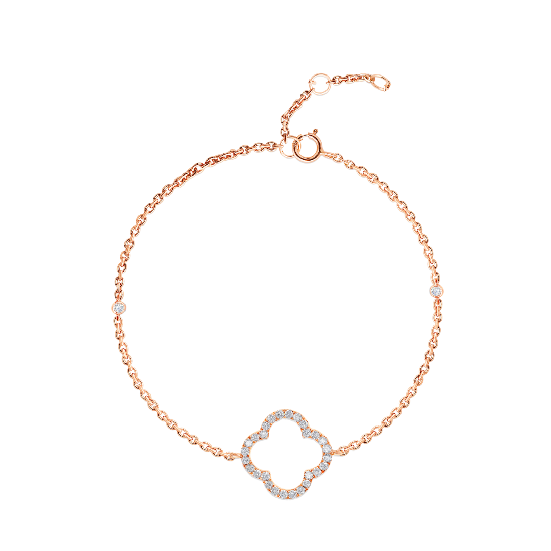 Enchanting Nature-Inspired Clover Charm Bracelet, Adjustable | 925 Sterling Silver | 18kt Gold & Rose Gold Overlay | Handcrafted | For Women & Girls | Best Gift for Her | Goldhartz