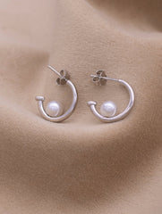 925 Sterling Silver Pearl Crescent Half Hoop | for Women