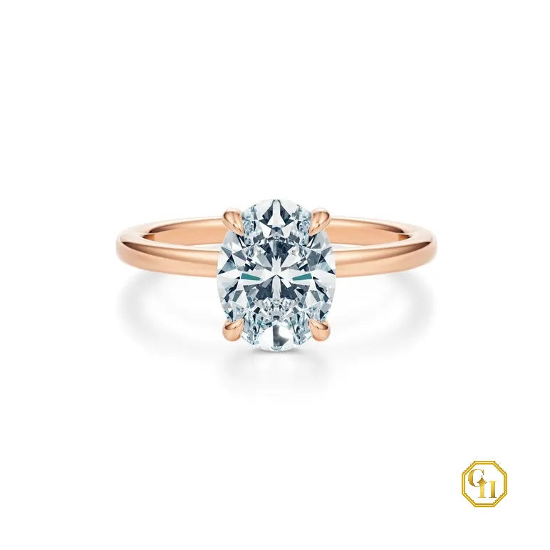 925SS Classic Solitaire Oval Diamond Engagement Ring with 4 Prong Basket Setting