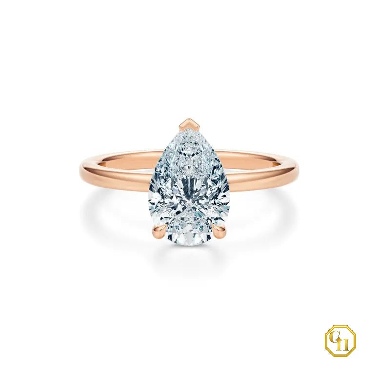 925SS Classic Solitaire Pear Diamond Engagement Ring with 4 Prong Basket Setting