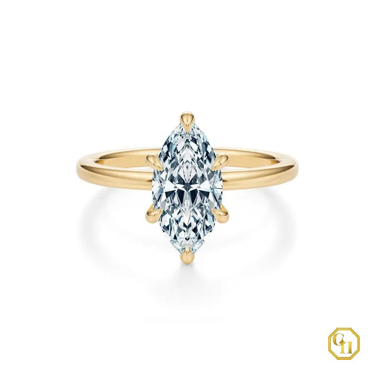 925SS Classic Solitaire Marquise Cut Diamond Engagement Ring with 4 Prong Basket Setting