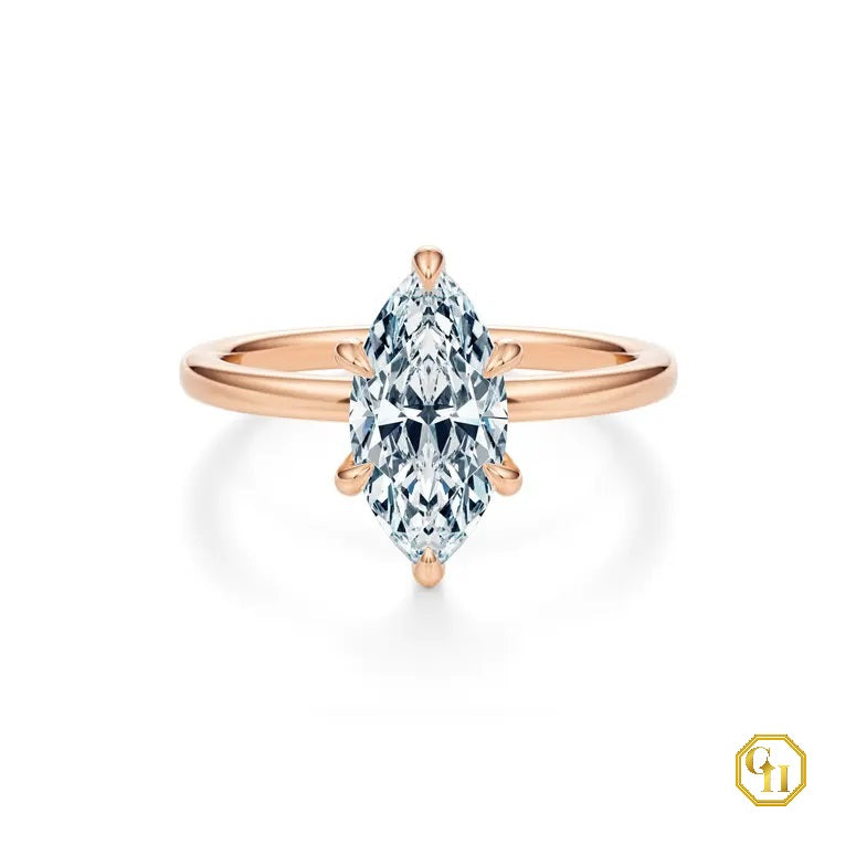 925SS Classic Solitaire Marquise Cut Diamond Engagement Ring with 4 Prong Basket Setting