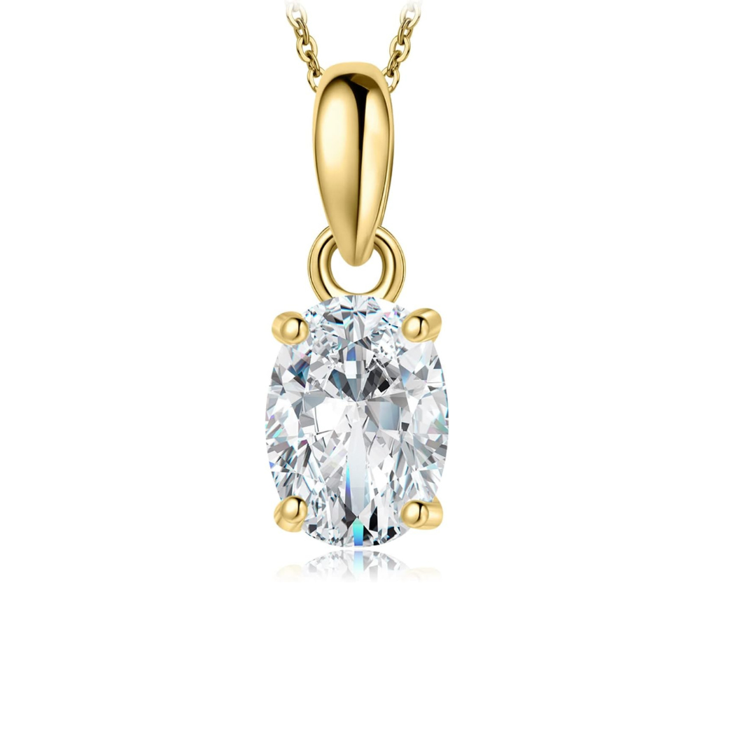 925 Sterling Silver Oval Solitaire Solitaire Pendant with Chain