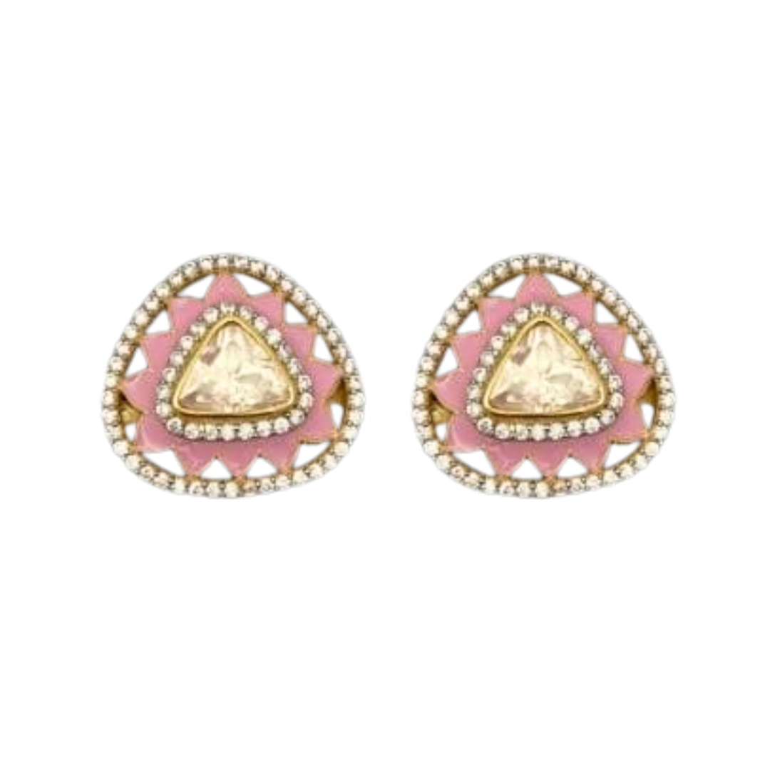 Elegant Trillion Polki Studs with Enamel | 925 Sterling Silver | 18kt Gold Plated | Best Gift for Women | Jadau Jewelry |Enchantica