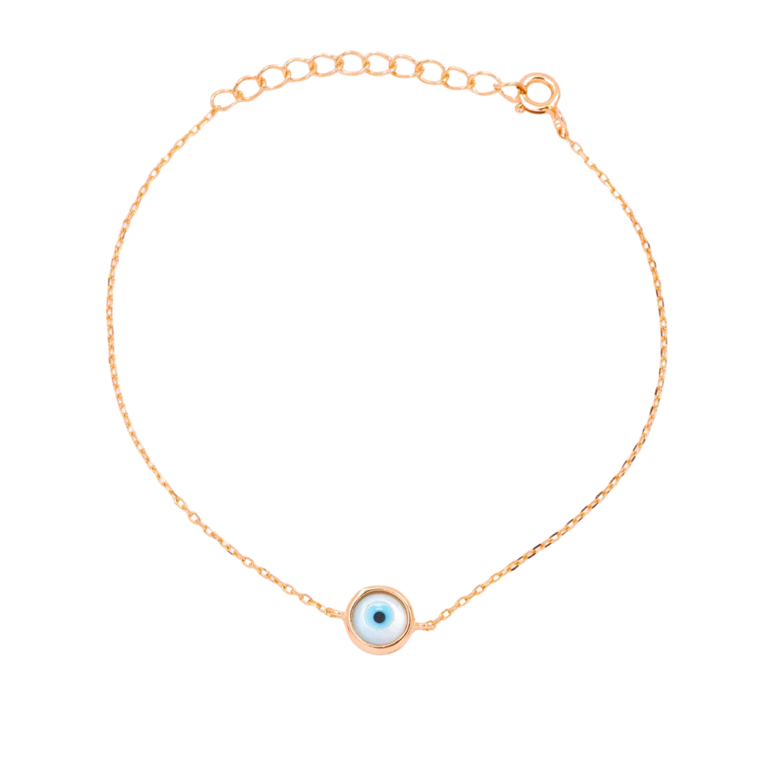 Bezel Set Evil Eye Bead Single Charm Bracelet - Adjustable | Symbolic Protection | Delicate Design | Women's Spiritual Jewelry | 925 Sterling Silver | 18kt Gold & Rose Gold Overlay | Handcrafted | Goldhartz 1