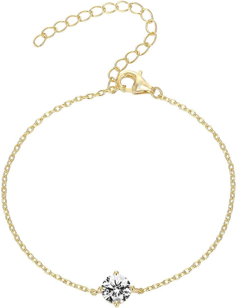 925 Sterling Silver Round Solitaire Chain Bracelet