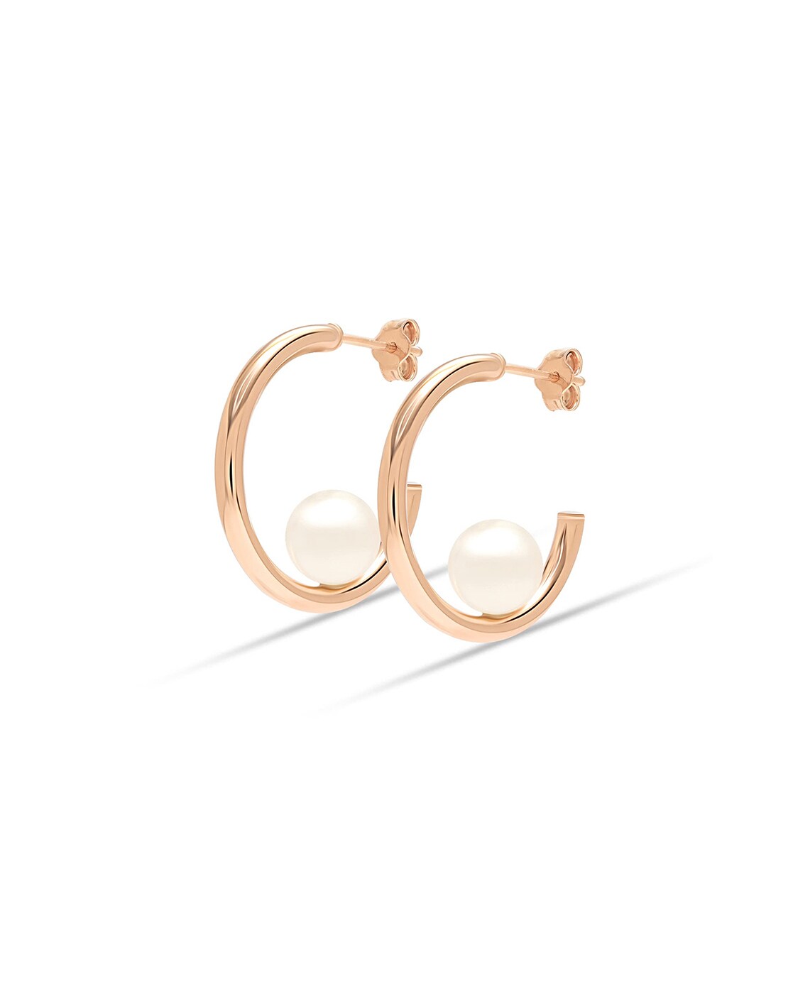 925 Sterling Silver Pearl Crescent Half Hoop | for Women