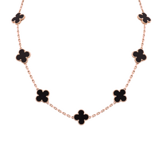 Chic Black Onyx Clover Station Necklace - Van Cleef Inspired | 925 Sterling Silver | 18kt Gold & Rose Gold Overlay | Handcrafted | For Women & Girls | Best Gift for Her | Goldhartz