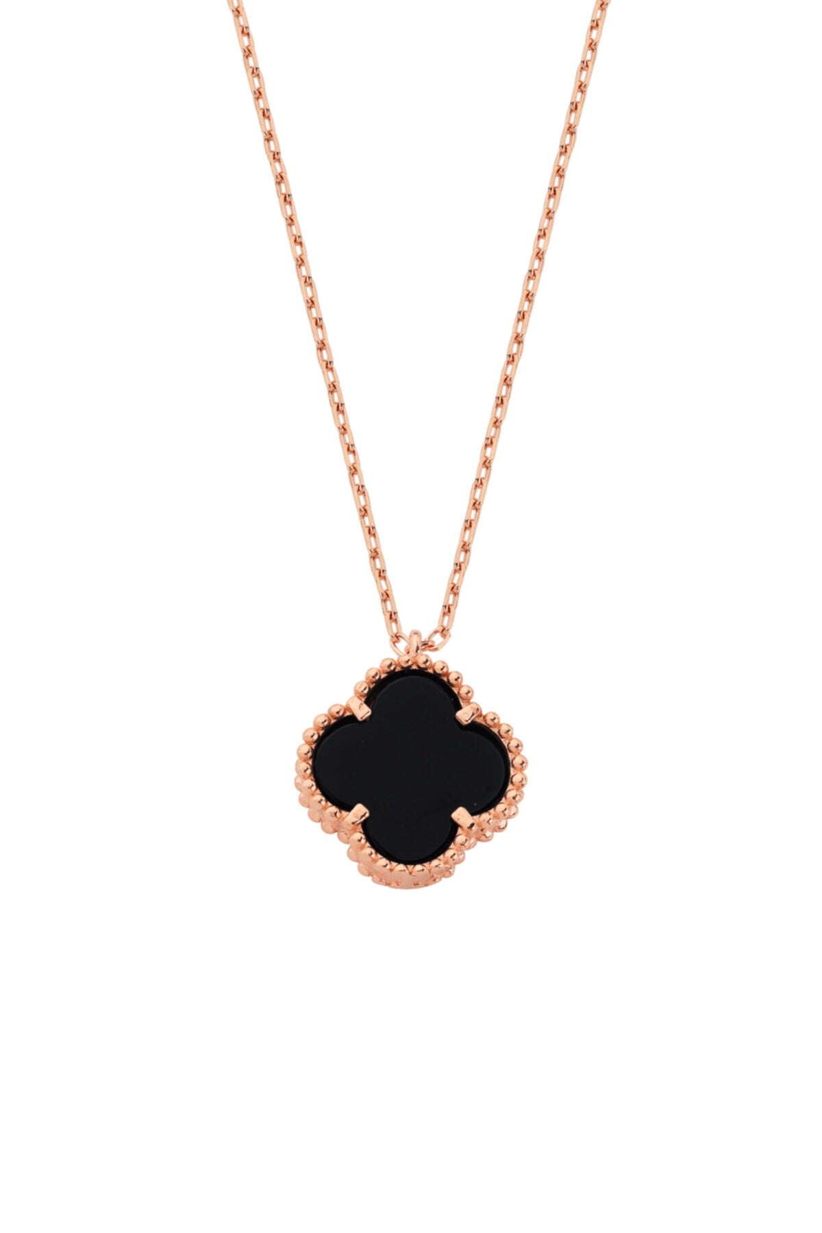 18K Natural Black Oynx Gemstone Clover Pendant Necklace | Best Gift for Her
