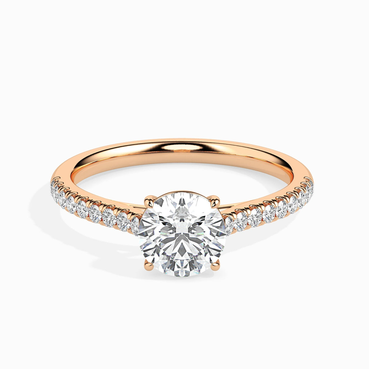 925 Sterling Silver Solitaire Ring with Solitaire Ring with Pave Shank