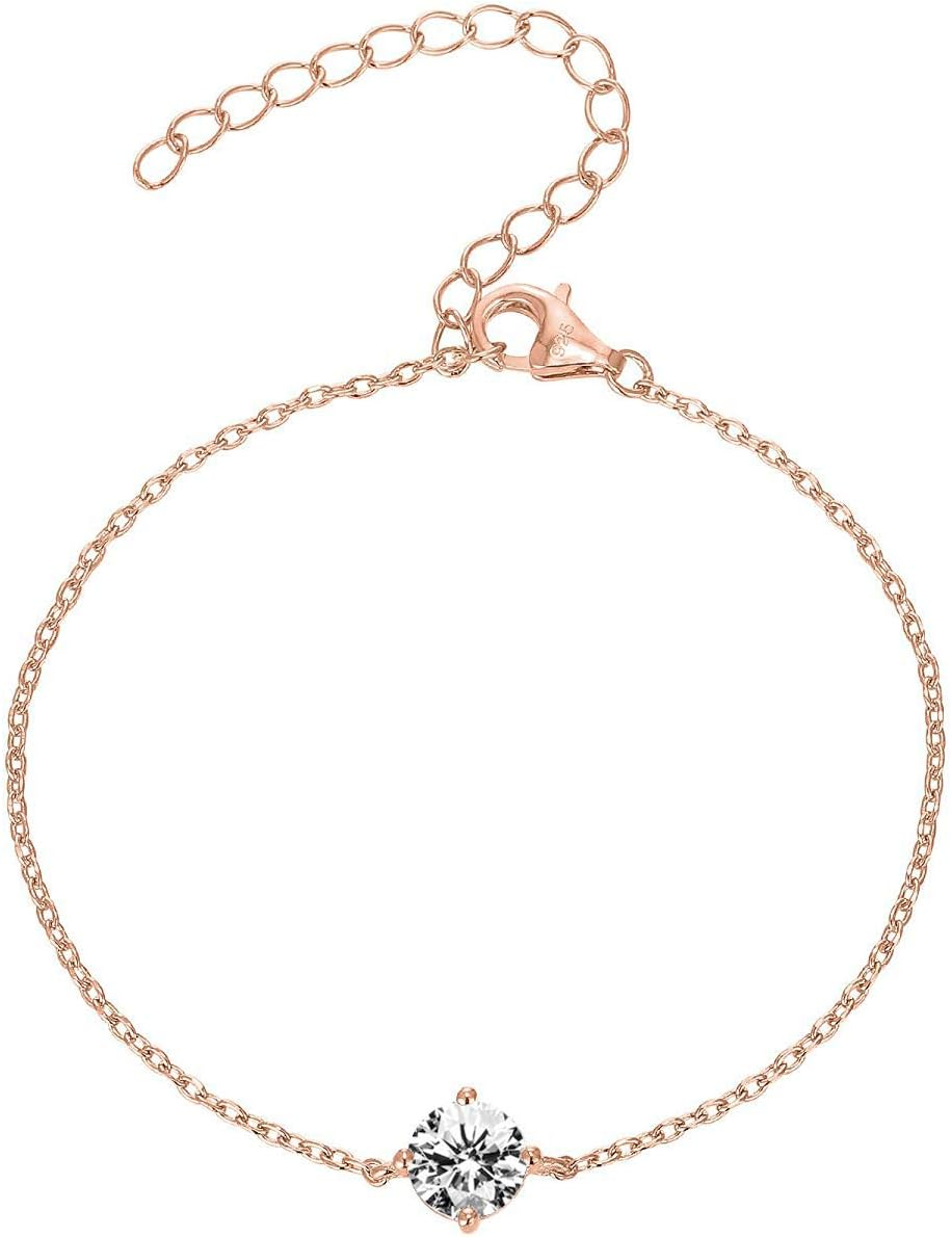 925 Sterling Silver Round Solitaire Chain Bracelet
