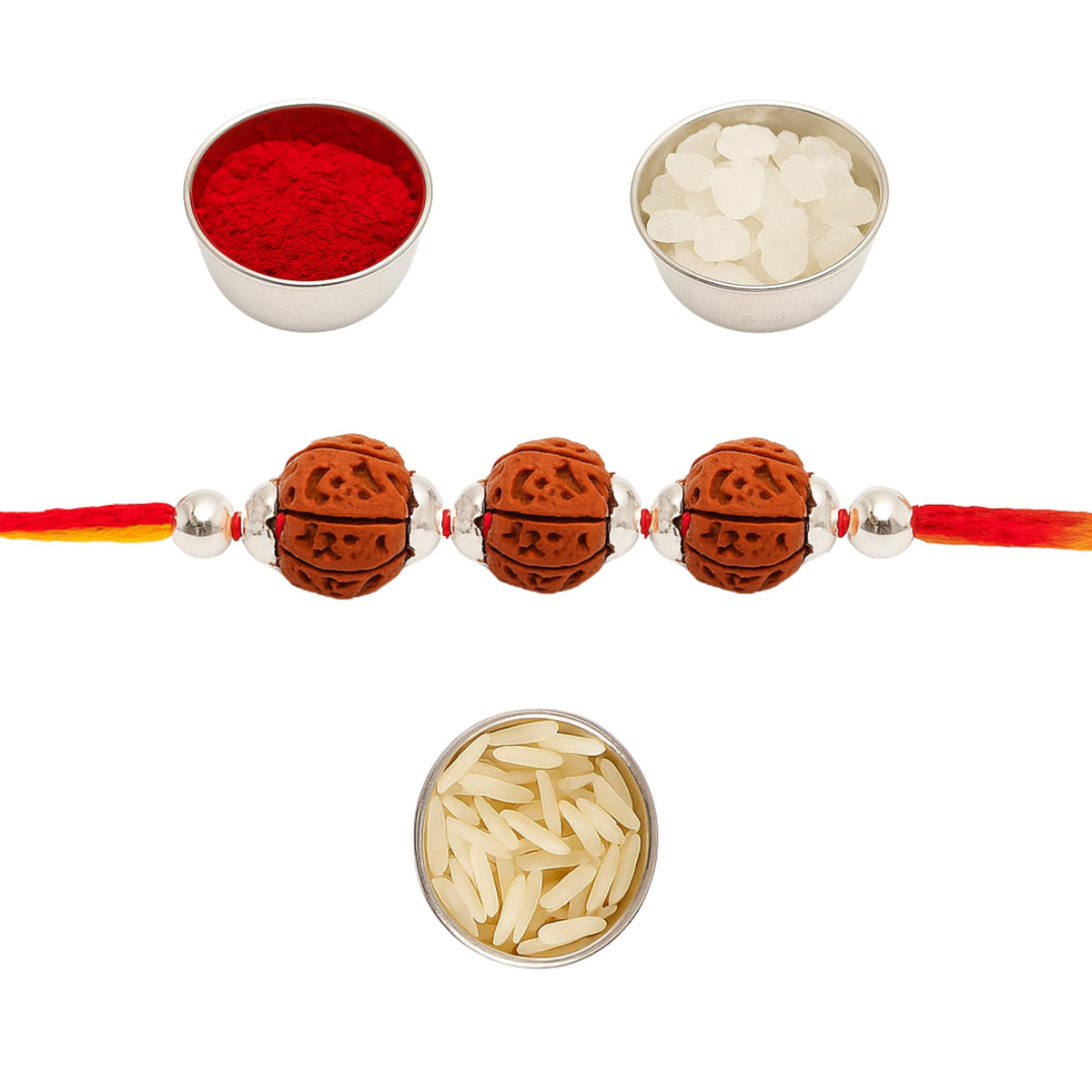Sterling Silver 3 Rudraksha Rakhi for Brother | Raksha Bandhan Gift