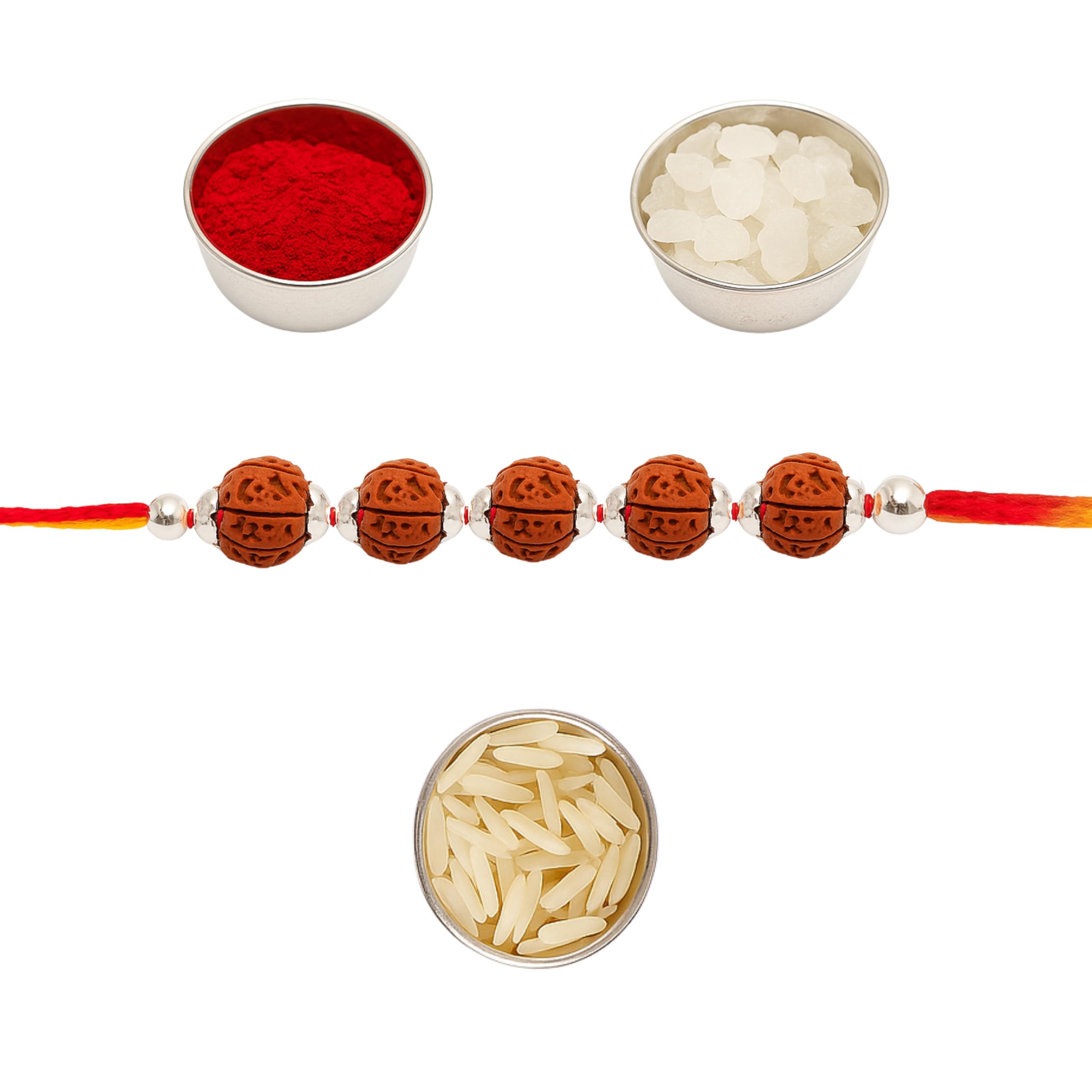 Sterling Silver 5 Rudraksha Rakhi for Brother | Raksha Bandhan Gift