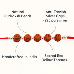 Sterling Silver 5 Rudraksha Rakhi