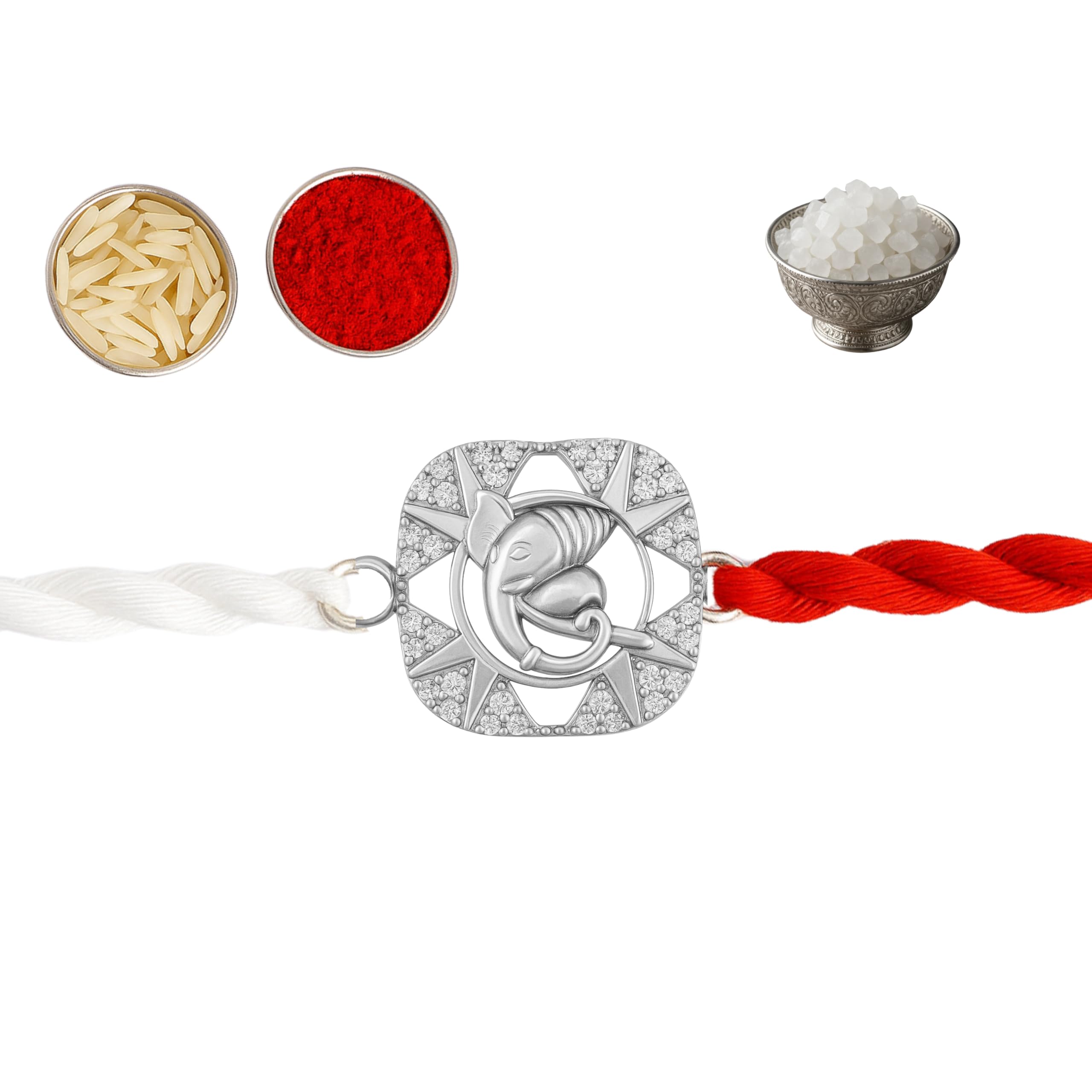 Sterling Silver Ganesha with Stone Rakhi for Brother | Raksha Bandhan 