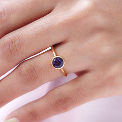 Amethyst February Birthstone Bezel set Solitaire Ring in 18K Yellow Gold Vermeil Overlay Sterling Silver for Women | 12 Birthstones | AAA+ Quality | Handcrafted | Best Gift for Her | Goldhartz