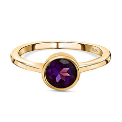 Amethyst February Birthstone Bezel set Solitaire Ring in 18K Yellow Gold Vermeil Overlay Sterling Silver for Women | 12 Birthstones | AAA+ Quality | Handcrafted | Best Gift for Her | Goldhartz