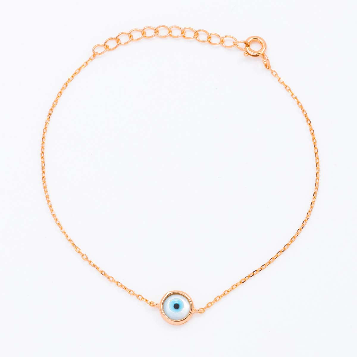 Bezel Set Evil Eye Bead Single Charm Bracelet - Adjustable | Symbolic Protection | Delicate Design | Women's Spiritual Jewelry | 925 Sterling Silver | 18kt Gold & Rose Gold Overlay | Handcrafted | Goldhartz 1
