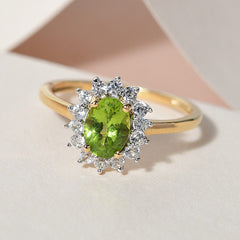 Peridot August Birthstone Princess Diana Inspired Halo Ring in 18K Yellow Gold Vermeil Overlay Sterling Silver for Women | 12 Birthstones | AAA+ Quality | Handcrafted | Best Gift for Her | Royal Radiance | Goldhartz