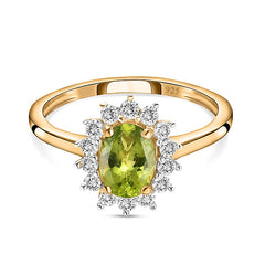 Peridot August Birthstone Princess Diana Inspired Halo Ring in 18K Yellow Gold Vermeil Overlay Sterling Silver for Women | 12 Birthstones | AAA+ Quality | Handcrafted | Best Gift for Her | Royal Radiance | Goldhartz