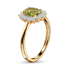 Peridot August Birthstone Princess Diana Inspired Halo Ring in 18K Yellow Gold Vermeil Overlay Sterling Silver for Women | 12 Birthstones | AAA+ Quality | Handcrafted | Best Gift for Her | Royal Radiance | Goldhartz