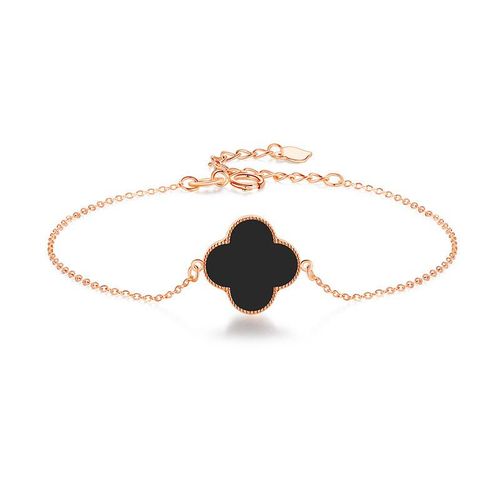 Timeless Black Onyx Clover Bracelet - Adjustable | Elegant Symbolism | Classic Design | Women's Fashion Accessory | 925 Sterling Silver | 18kt Gold & Rose Gold Overlay |Handcrafted | Goldhartz"
