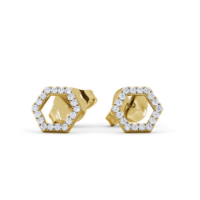 Goldhartz Hexagon Stud Earrings | Simulated Diamonds | 925 Sterling Silver | 18kt Gold & Rose Gold Overlay | Handcrafted | For Women & Girls | Best Gift for Her